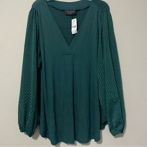 Lane Bryant Green Relaxed Pleated Blouse